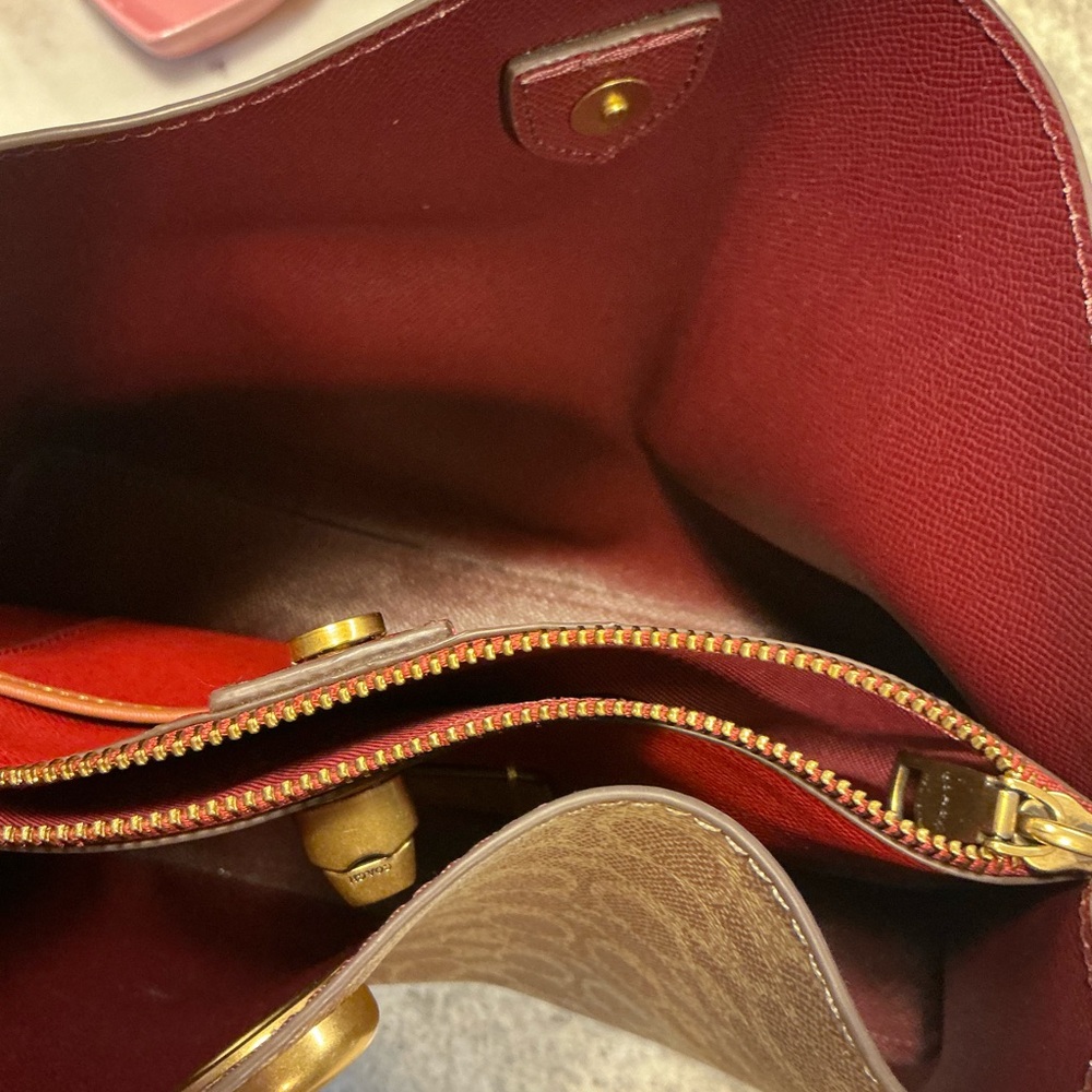 Coach Brown and Red Signature Shoulder Bag - Picture 6 of 10